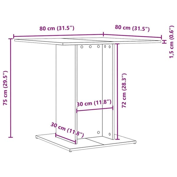 vidaXL Matbord svart ek 80x80x75 cm konstruerat trä