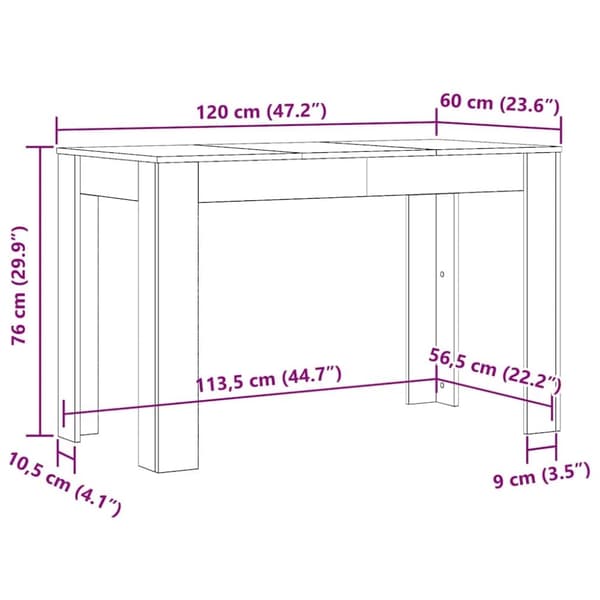 vidaXL Spisebord svart eik 120x60x76 cm konstruert tre