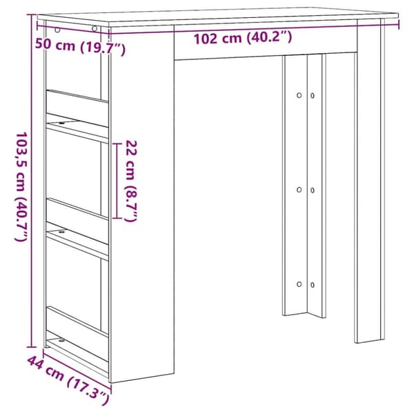 vidaXL Barbord med oppbevaring svart eik 102x50x103,5 cm