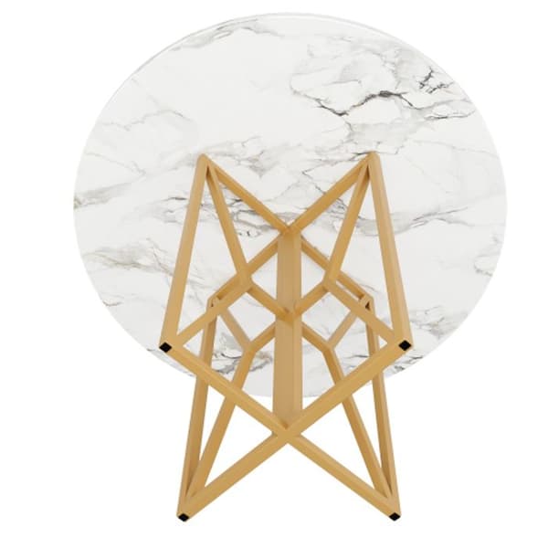 Rund matsalsbord (80 x 80 x 76 cm) med gyllene ben och marmoriserad MDF-skiva