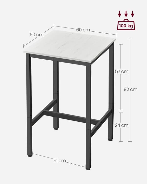 Bardisk, VASAGLE, 60x60x92 cm, Vintage Hvid-Sort.