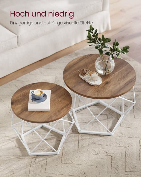 Sofabord, Geometrisk Design, Honningbrun-Skyhvid