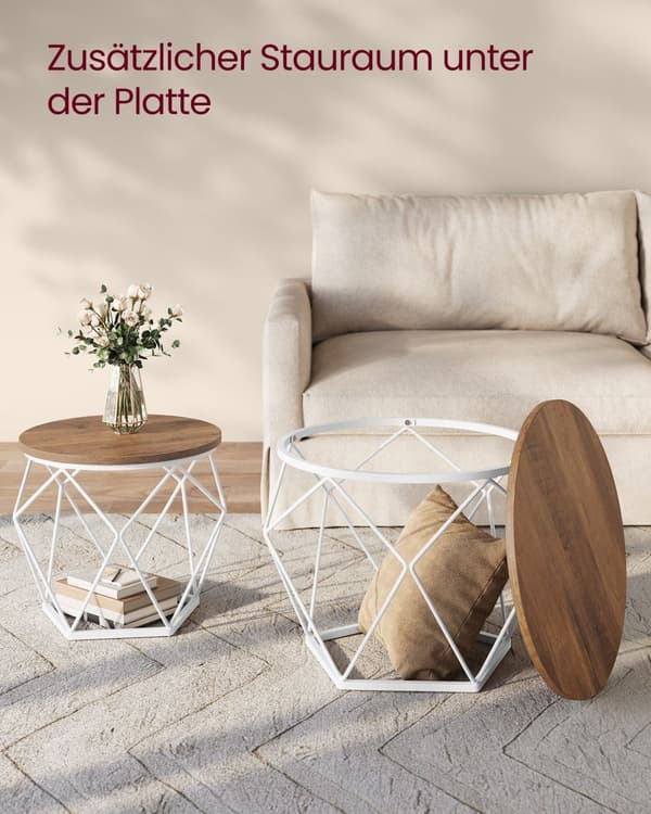 Sofabord, Geometrisk Design, Honningbrun-Skyhvid
