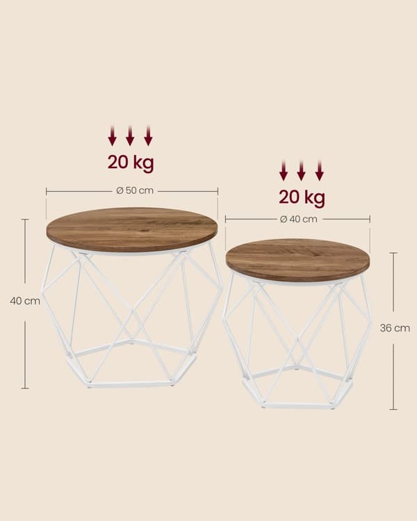 Sofabord, Geometrisk Design, Honningbrun-Skyhvid