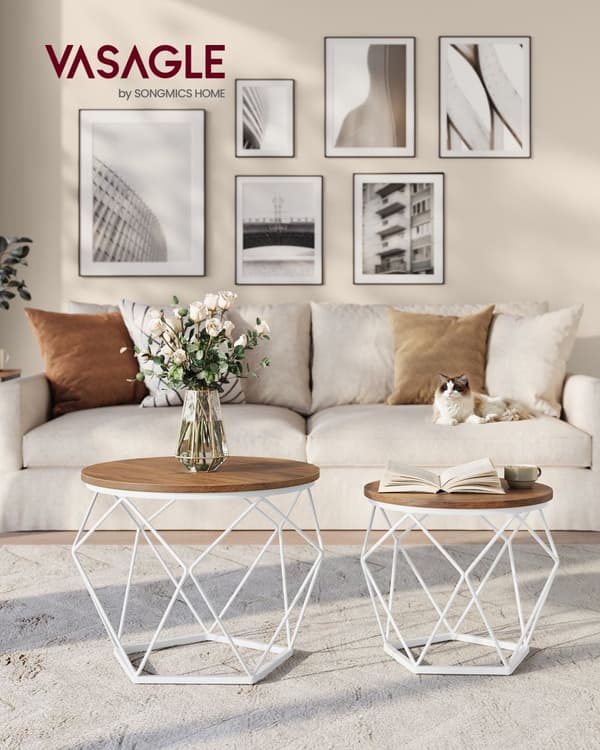 Sofabord, Geometrisk Design, Honningbrun-Skyhvid
