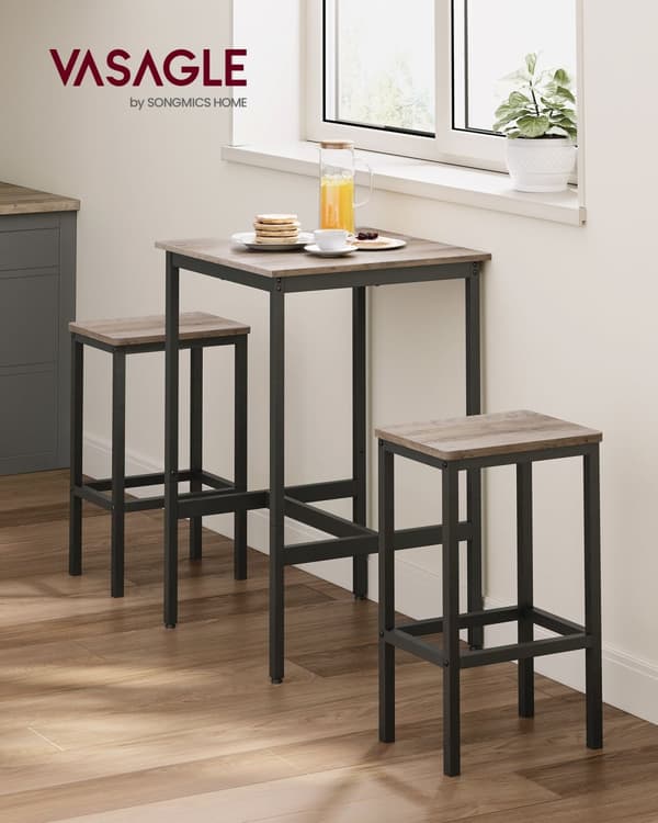 Barstol-set, VASAGLE, 60x60x90 cm, Vintagebrun-Svart.