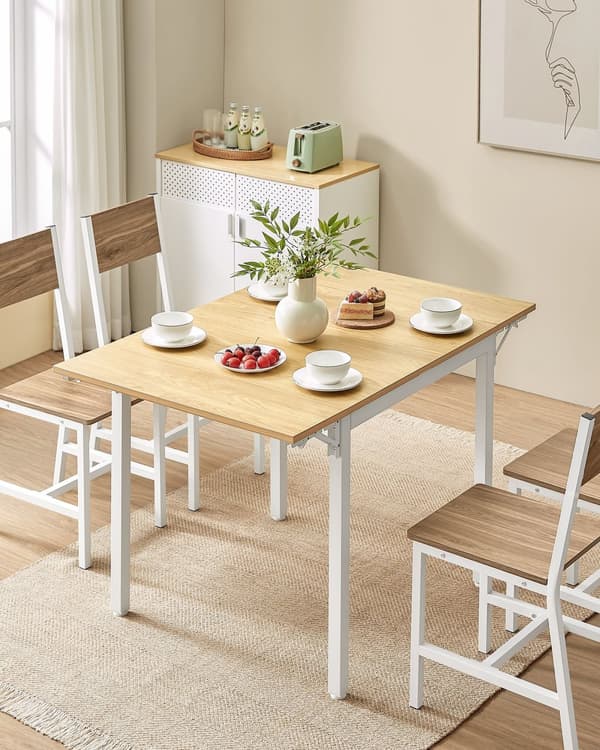 Ruokapöytä, taitettava keittiöpöytä 2-4 hengelle, vintage-ruskea-musta, 78 x 120 x 76,2 cm, luonnon tammi-vuoristopilvi valkoinen