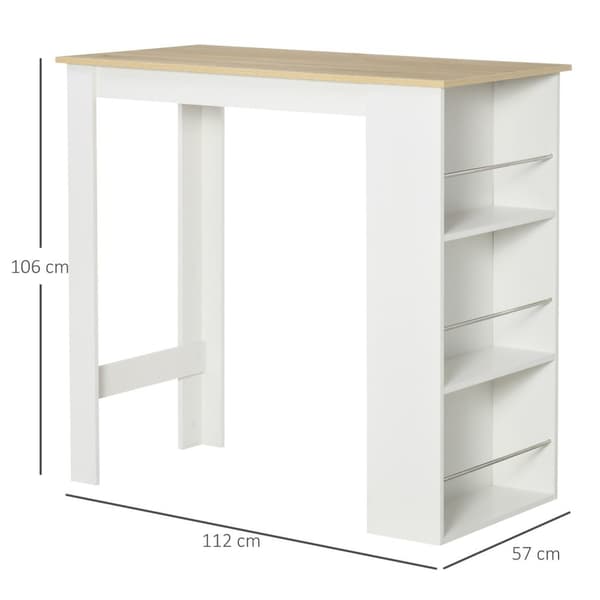 Rootz High Bar Table - Kitchen Table - Rumbesparende borde - 3 hylder - 112L x 57W x 106H cm - Moderne design - Let eg og hvid