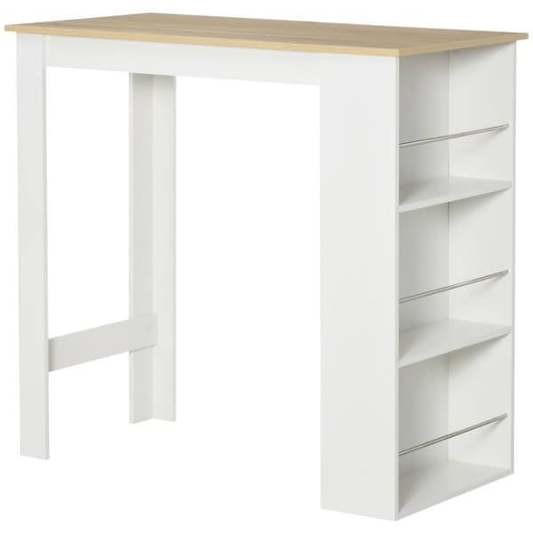 Rootz High Bar Table - Kitchen Table - Rumbesparende borde - 3 hylder - 112L x 57W x 106H cm - Moderne design - Let eg og hvid