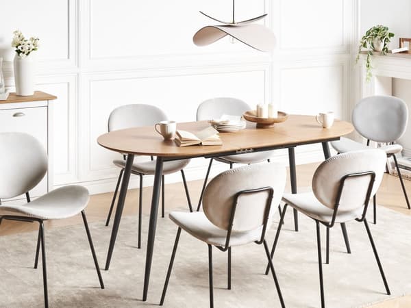 Sammenklappeligt spisebord lysebrun MDF metalben oval