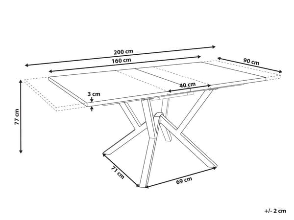 Lysebrunt MDF-spisebord med metalben, der kan klappes sammen