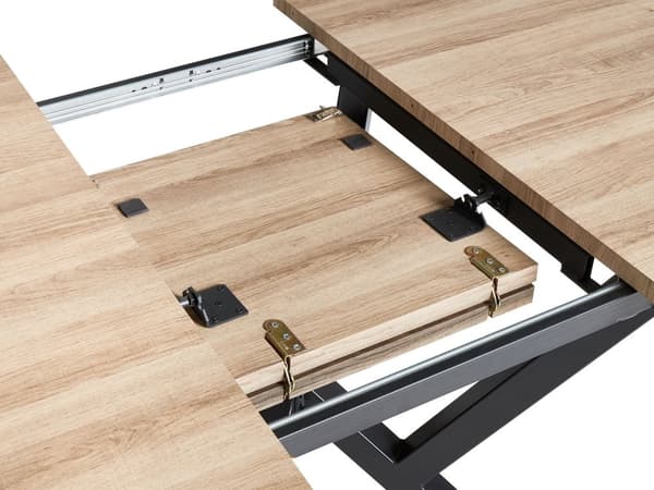 Lysebrunt MDF-spisebord med metalben, der kan klappes sammen