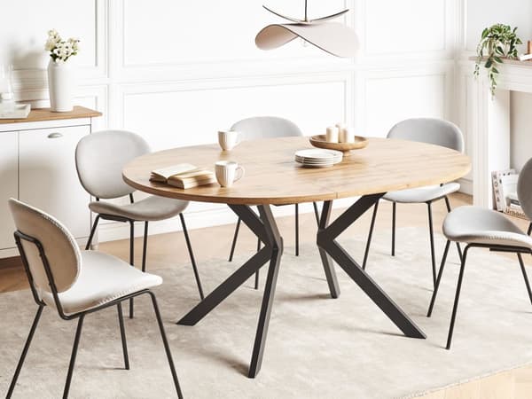 Spisebord med Uttrekkbar Bordplate Spisebord Lysebrun MDF-plate Metallben Moderne Industriell Stil