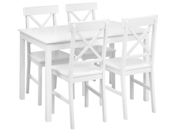 Spisesett Bord og 4 Stoler Hvit poppeltre MDF Cottage Stil