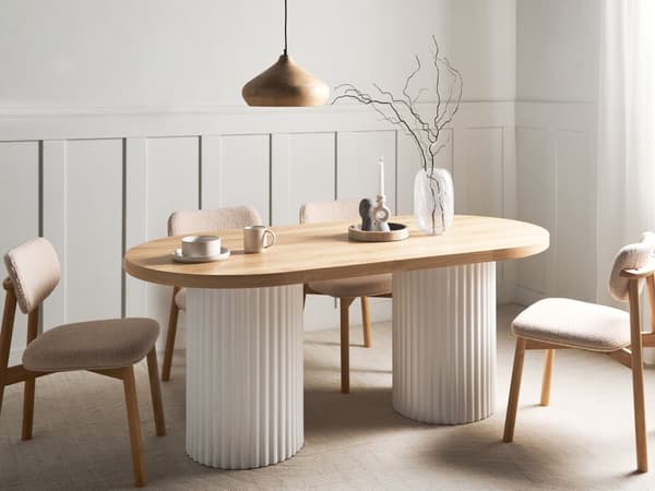 Spisebord MDF Lyst Træ 180 x 100 cm 6 Personers Moderne Søjlebord Designer Spisebord med Lameller Træbord til Spisestuen