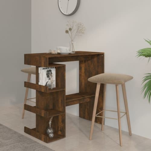 Barbord med hyllor rökfärgad ek 100x50x101,5 cm konstruerat trä