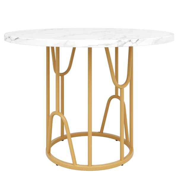 Rundt spisebord 80x80x76 cm - Metalstel - Marmor look finer - Til 2-6 personer - Hvid og guld