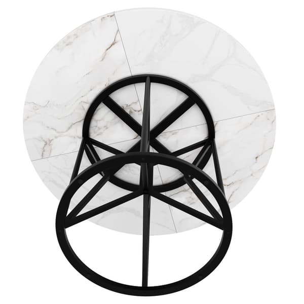 Rundt spisebord - Metalstel - Marmor Look Finer - Til 2-6 personer - Hvid og sort