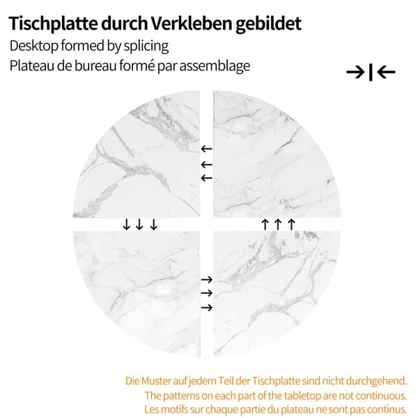 Rundt spisebord - Metalstel - Marmor Look Finer - Til 2-6 personer - Hvid og sort