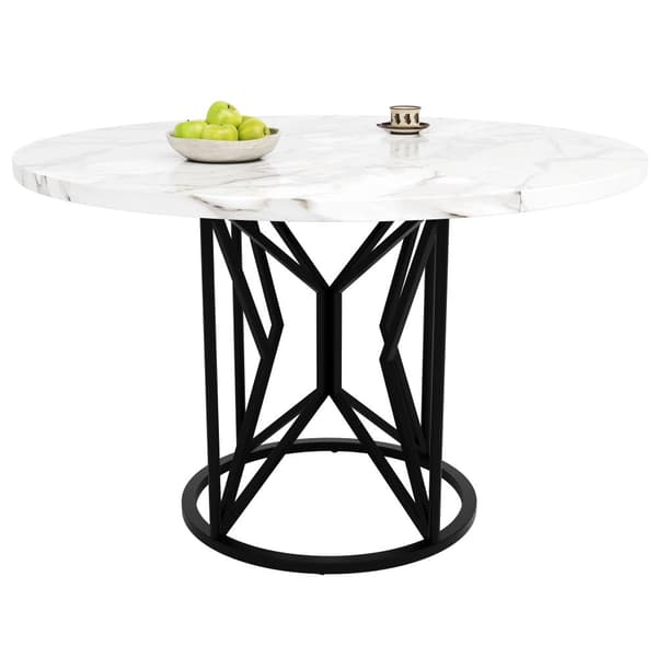 Rundt spisebord - Metalstel - Marmor Look Finer - Til 2-6 personer - Hvid og sort
