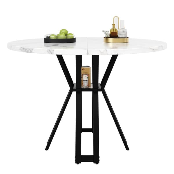 Rundt spisebord 100x100x76 cm - Metalstel - Marmor look finer - Til 2-6 personer - Hvid og sort
