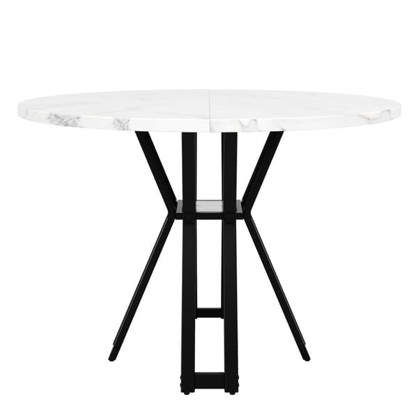 Rundt spisebord 100x100x76 cm - Metalstel - Marmor look finer - Til 2-6 personer - Hvid og sort