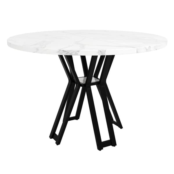 Rundt spisebord 100x100x76 cm - Metalstel - Marmor look finer - Til 2-6 personer - Hvid og sort