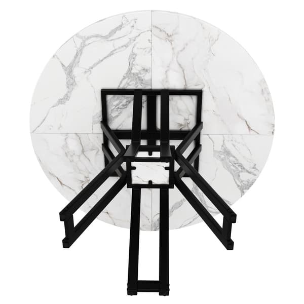 Rundt spisebord 100x100x76 cm - Metalstel - Marmor look finer - Til 2-6 personer - Hvid og sort