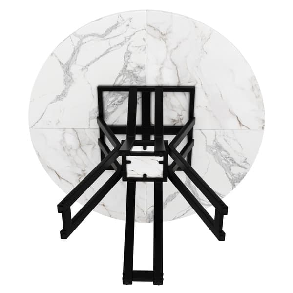 Rundt spisebord 100x100x76 cm - Metalstel - Marmor look finer - Til 2-6 personer - Hvid og sort