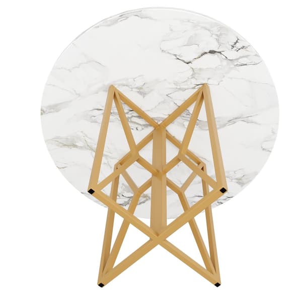 Rundt spisebord 80x80x76 cm - Metalstel - Marmor look finer - Til 2-6 personer - Hvid og guld