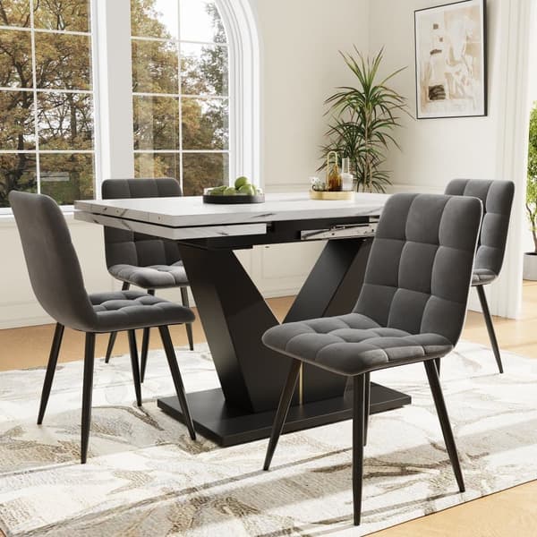 Udtrækkeligt spisebord 99-159x75x75 cm - Til 6-8 personer - Lavet af MDF - Hvid og sort