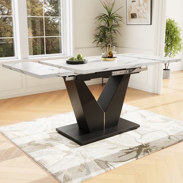 Udtrækkeligt spisebord 99-159x75x75 cm - Til 6-8 personer - Lavet af MDF - Hvid og sort