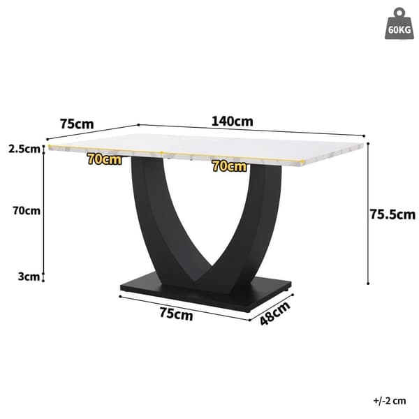 Matbord 140x75x75,5 cm - Bordsskiva i konstmarmor - MDF - För 4-6 personer - Vit och svart