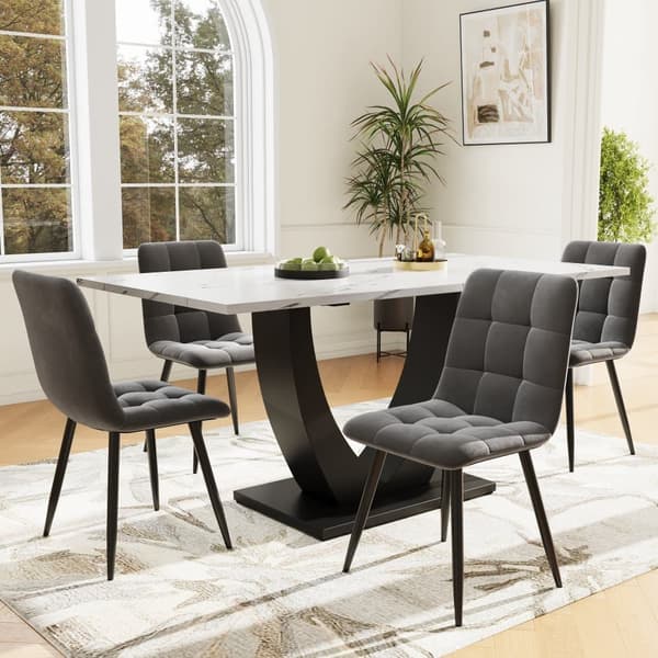 Matbord 140x75x75,5 cm - Bordsskiva i konstmarmor - MDF - För 4-6 personer - Vit och svart