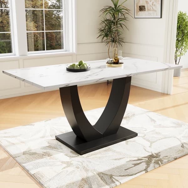 Matbord 140x75x75,5 cm - Bordsskiva i konstmarmor - MDF - För 4-6 personer - Vit och svart