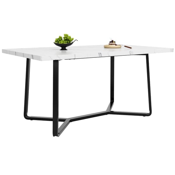 Spisebord 138,5x75x76 cm - Bordplade i kunstig marmor - MDF - Til 4-6 personer - Hvid og sort