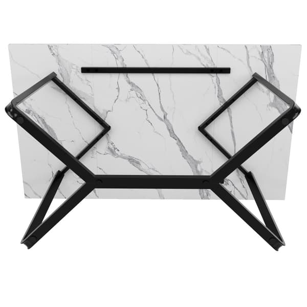 Spisebord 138,5x75x76 cm - Bordplade i kunstig marmor - MDF - Til 4-6 personer - Hvid og sort