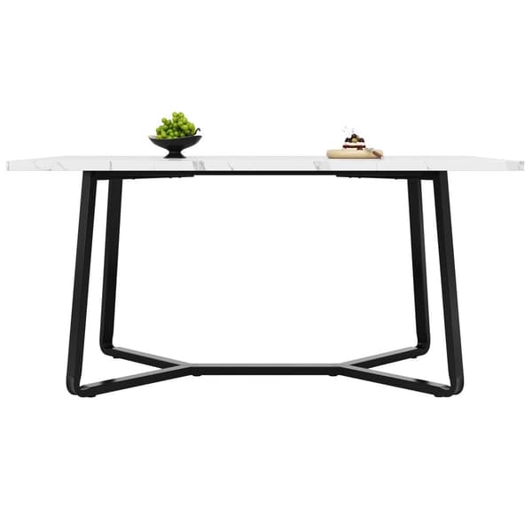 Spisebord 138,5x75x76 cm - Bordplade i kunstig marmor - MDF - Til 4-6 personer - Hvid og sort