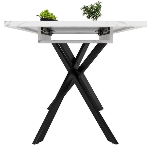 Jatkettava ruokapöytä 120-160x80x76,5cm - 6-8 hengelle - Valmistettu MDF:stä - Valkoinen ja musta