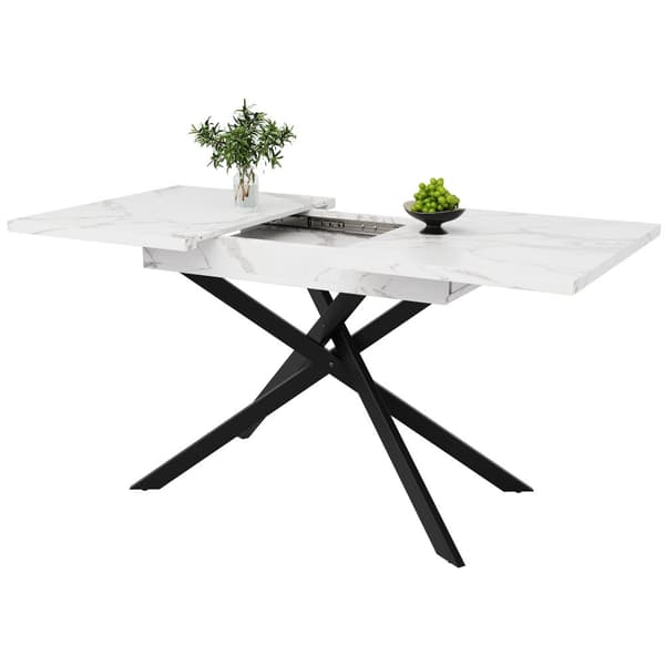 Jatkettava ruokapöytä 120-160x80x76,5cm - 6-8 hengelle - Valmistettu MDF:stä - Valkoinen ja musta