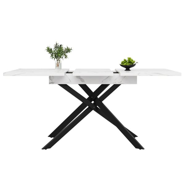 Jatkettava ruokapöytä 120-160x80x76,5cm - 6-8 hengelle - Valmistettu MDF:stä - Valkoinen ja musta