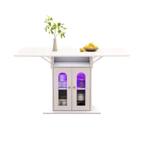 Sammenklappeligt spisebord - med LED - lavet af MDF - med opbevaringsplads - hvid