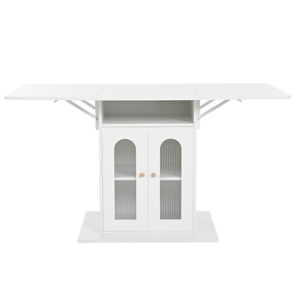 Sammenklappeligt spisebord - med LED - lavet af MDF - med opbevaringsplads - hvid