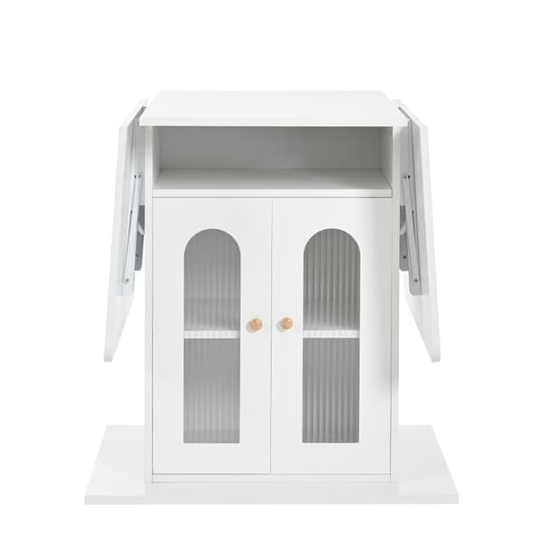 Sammenklappeligt spisebord - med LED - lavet af MDF - med opbevaringsplads - hvid