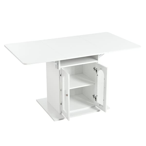 Sammenklappeligt spisebord - med LED - lavet af MDF - med opbevaringsplads - hvid