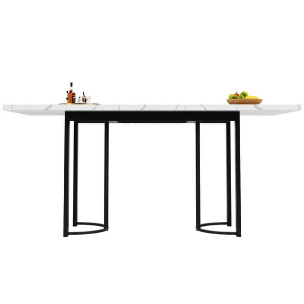 Udtrækkeligt spisebord (140-179,5 x 80 cm) - lavet af MDF og metal - plade med marmorlook - hvid