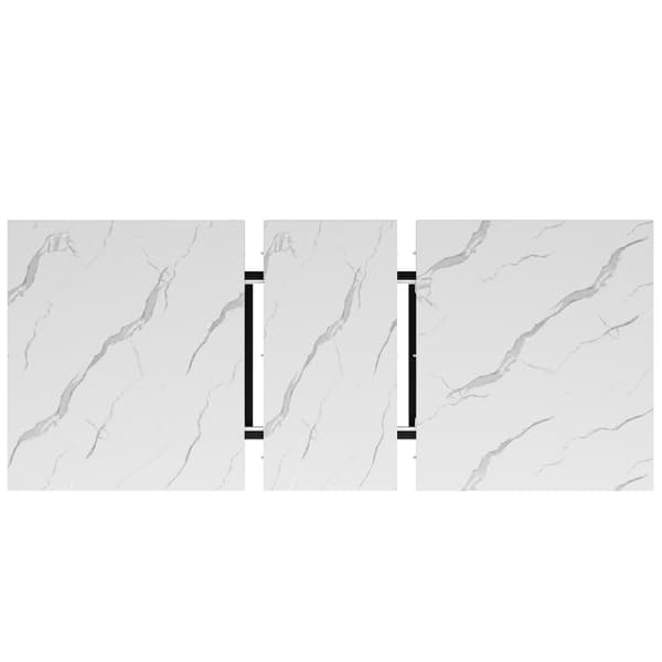 Udtrækkeligt spisebord (140-179,5 x 80 cm) - lavet af MDF og metal - plade med marmorlook - hvid