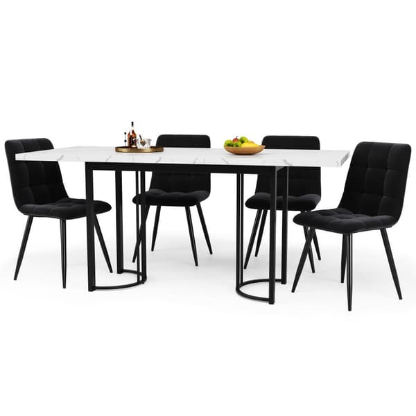 Udtrækkeligt spisebord (140-179,5 x 80 cm) - lavet af MDF og metal - plade med marmorlook - hvid