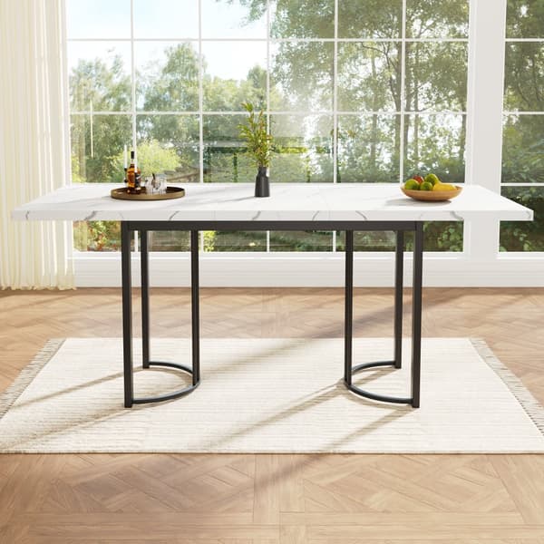 Udtrækkeligt spisebord (140-179,5 x 80 cm) - lavet af MDF og metal - plade med marmorlook - hvid