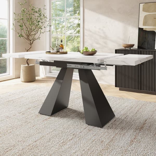 Udtrækkeligt spisebord 99-159 x 74 cm - 6 til 8 personer - lavet af MDF - hvid + sort